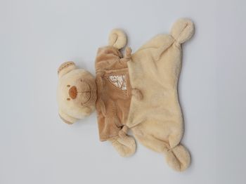 Doudou plat ours beige marron NICOTOY 3 nouettes marron broderie lapin avion TBE