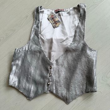 Gilet style barmaid Rosa sequins strass argentés  Dos satin  