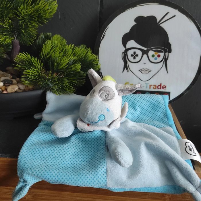 Doudou Siplec Mots D'enfants Leclerc Âne Cheval Vache Bleu Gris Cocard Vert Pois