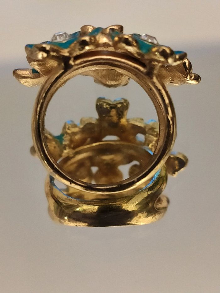 Bague fleurs bleu turquoise - photo numéro 4