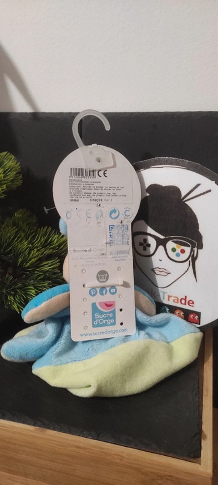 Doudou plat Hippopotame bleu vert tortue beige sucre d'orge Triangles Ovales - photo numéro 2