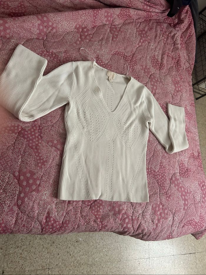 Pull oversize côtelé  col  V  femmes taille S