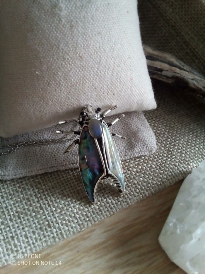 Collier scarabée ormeaux argenté - photo numéro 2