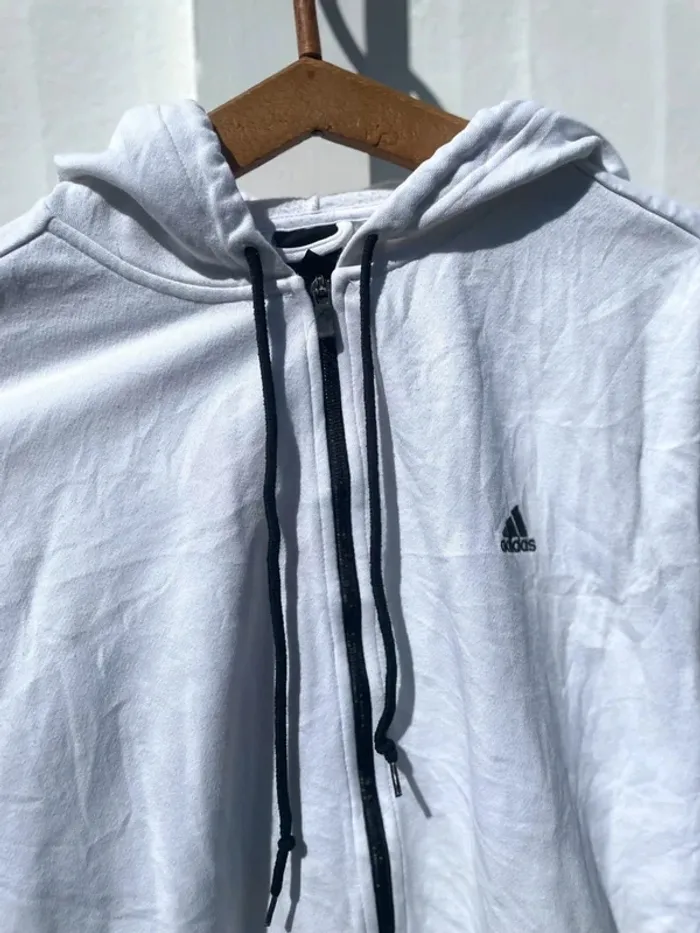 Adidas cotton full zip jacket black white Mens L - photo numéro 2
