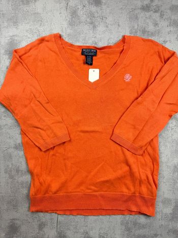 pull polo jeans company ralph lauren col V - orange - vintage - taille XL