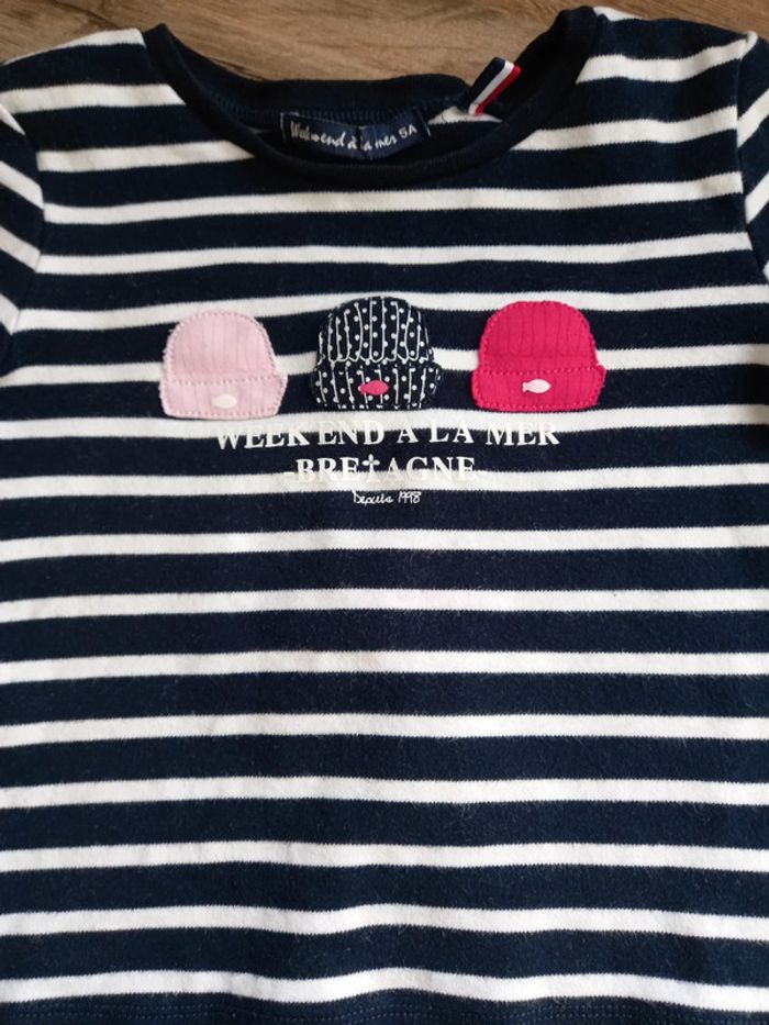 Pull Week end à la Mer, rayé marine, blanc et rose, Taille 3 ans - photo numéro 2