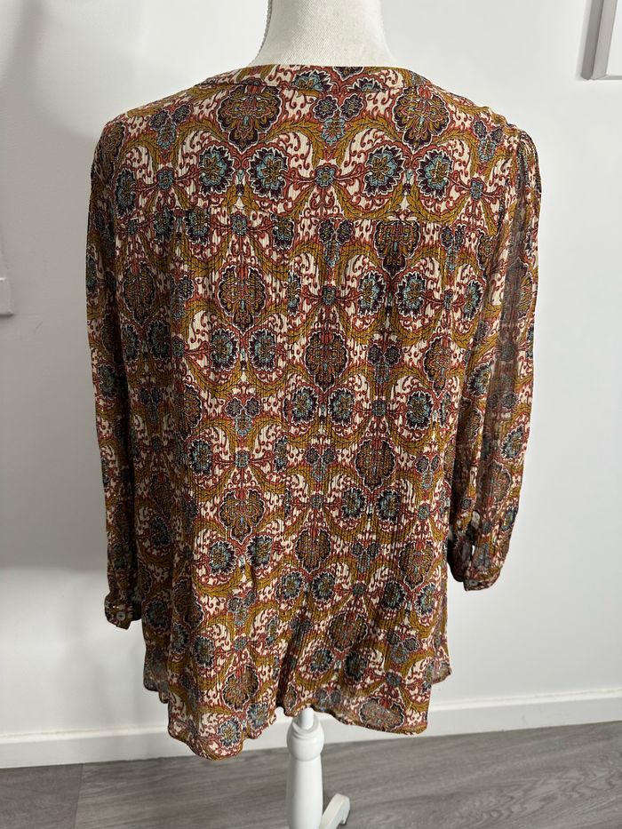 Blouse en soie Paisley marron et dorée Maison 123 T44 XXL - photo numéro 4