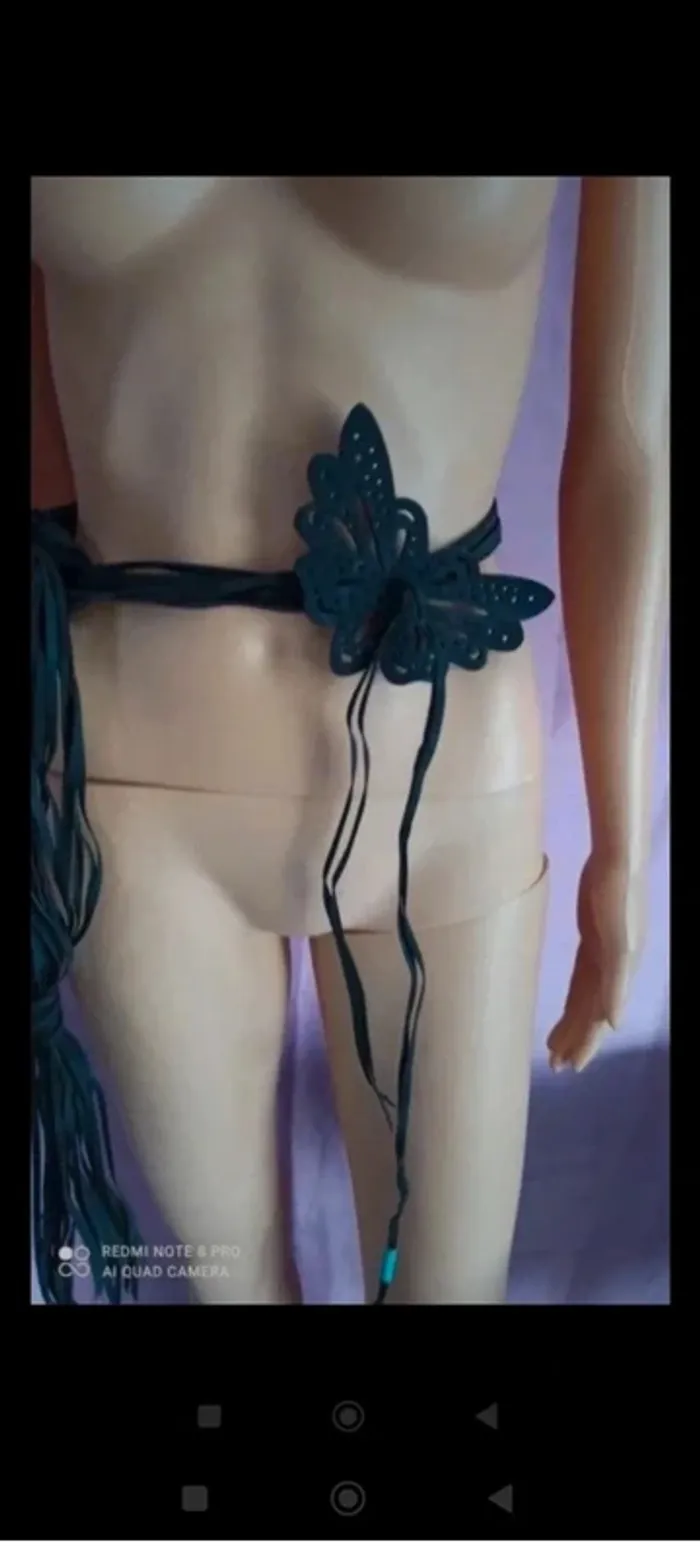 Ceinture noire a franges motifs papillon ajustable - photo numéro 2