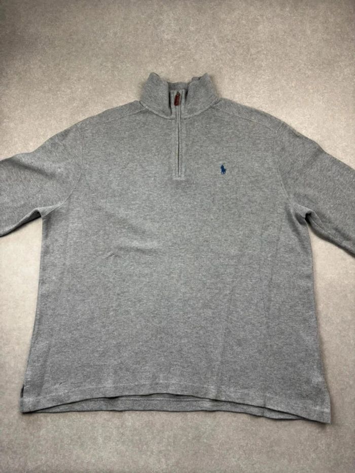 Pull d’hiver half zip 1/4 zip semi zip Ralph Lauren gris logo bleu taille XL homme - photo numéro 2