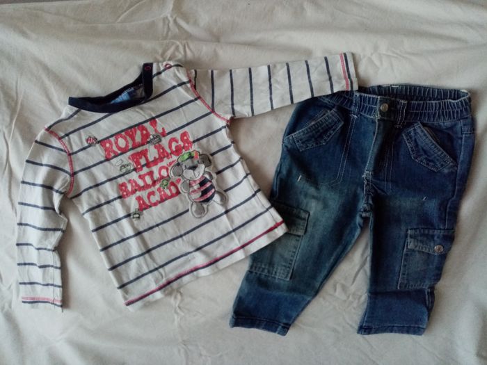 Ensemble jeans slim et t-shirt manches longues 12 mois - photo numéro 1