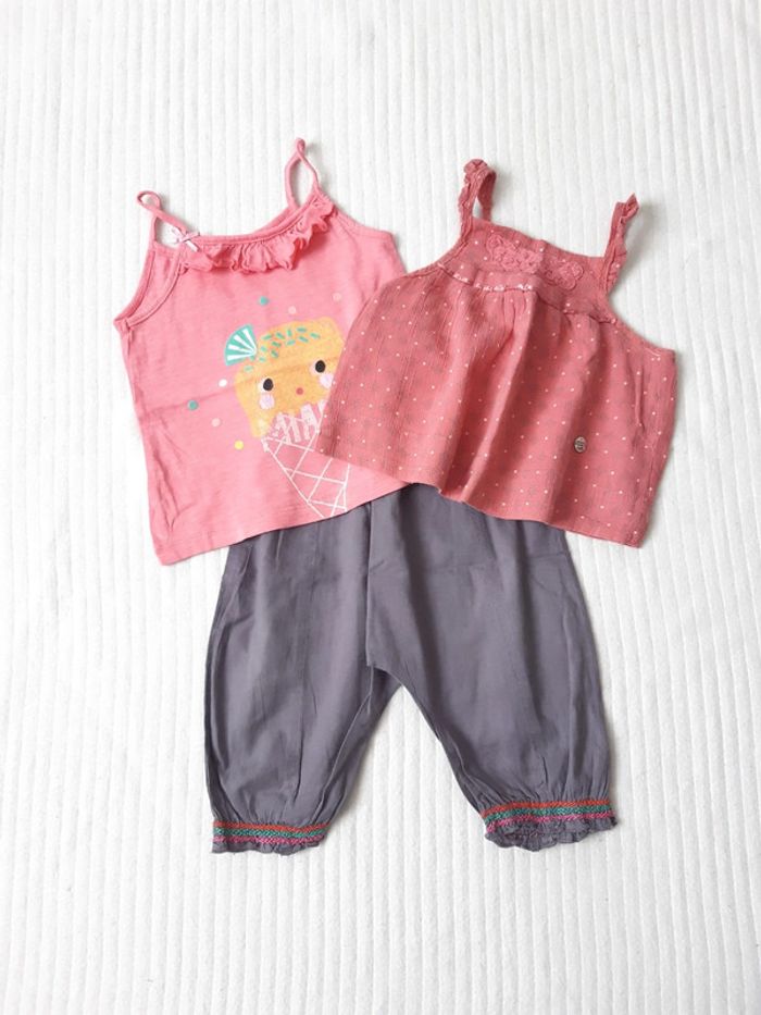 Lot de 2 débardeurs rose et pantalon léger 12 mois