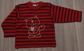 Pull rayures rouges et marrons avec ourson brodé sur le devant36 mois in extenso