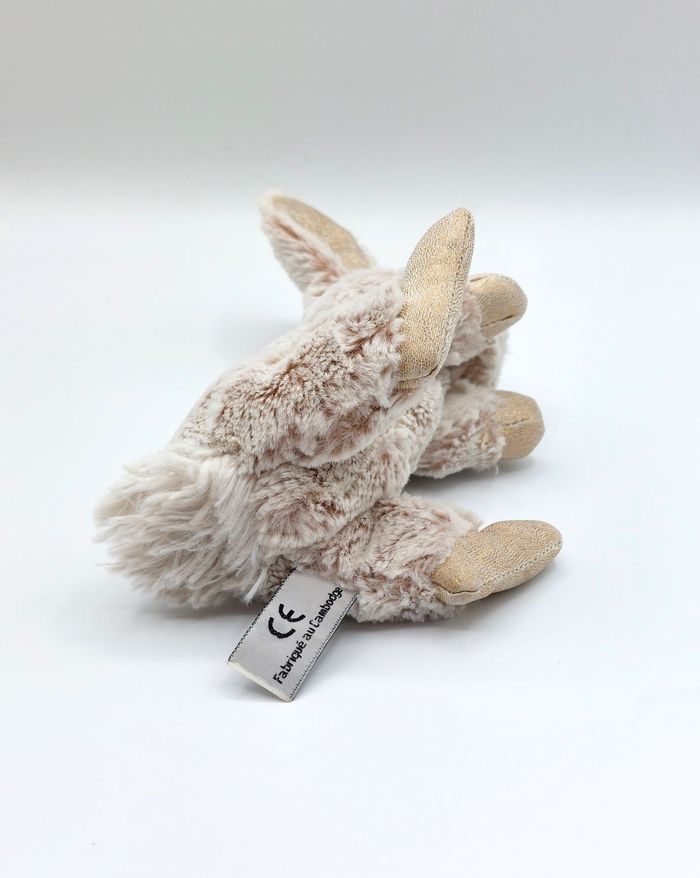 Doudou peluche créations DANI lapin beige chiné pattes brillantes 20 cm - photo numéro 7