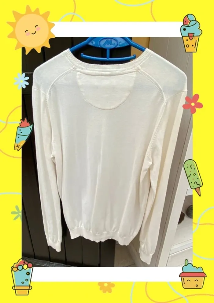 Sweat à col V Celio M 38 blanc crème - photo numéro 3