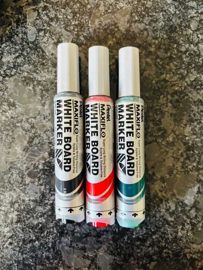 3 gros marqueurs stylos Maxiflo Pentel effaçables pour tableau blanc neufs