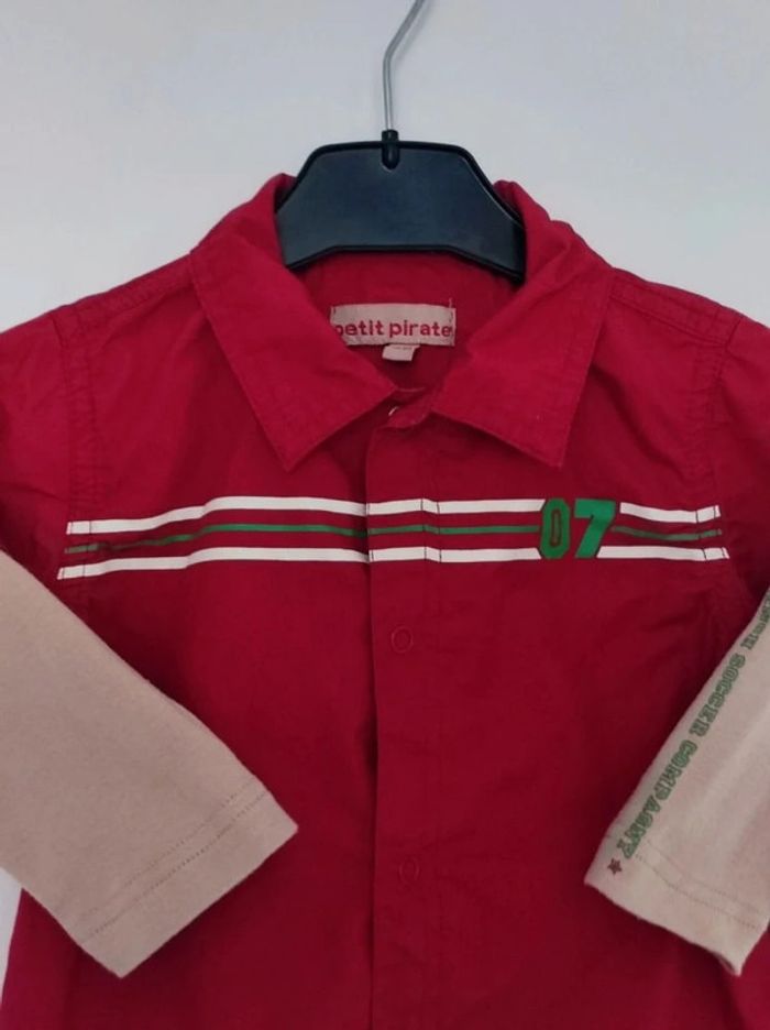 Chemise tee-shirt 2 en 1 rouge bordeaux beige rayure rayé Petit Pirate - photo numéro 3