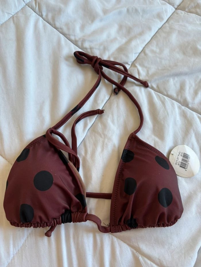 Maillot de bain marron cerise à pois noir coque neuf taille S/36