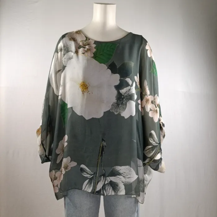 Blouse ample voile fleuri et jersey - Renatto Bene - taille M estimée A1294