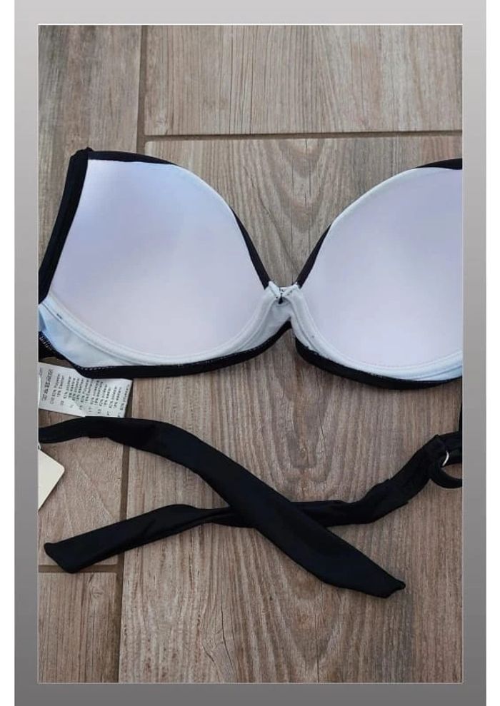 Haut de maillot de bain noir et blanc à bretelles et noeud pour le dos - Taille S Belsira - photo numéro 2