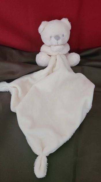 Doudou mouchoir ours TEX BABY losange blanc crème noeuds