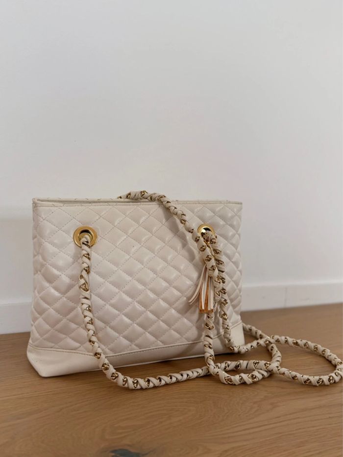 Sac blanc femme chaînes doré or matelassés blanc chaînes doré or zip bandoulière à main borsa