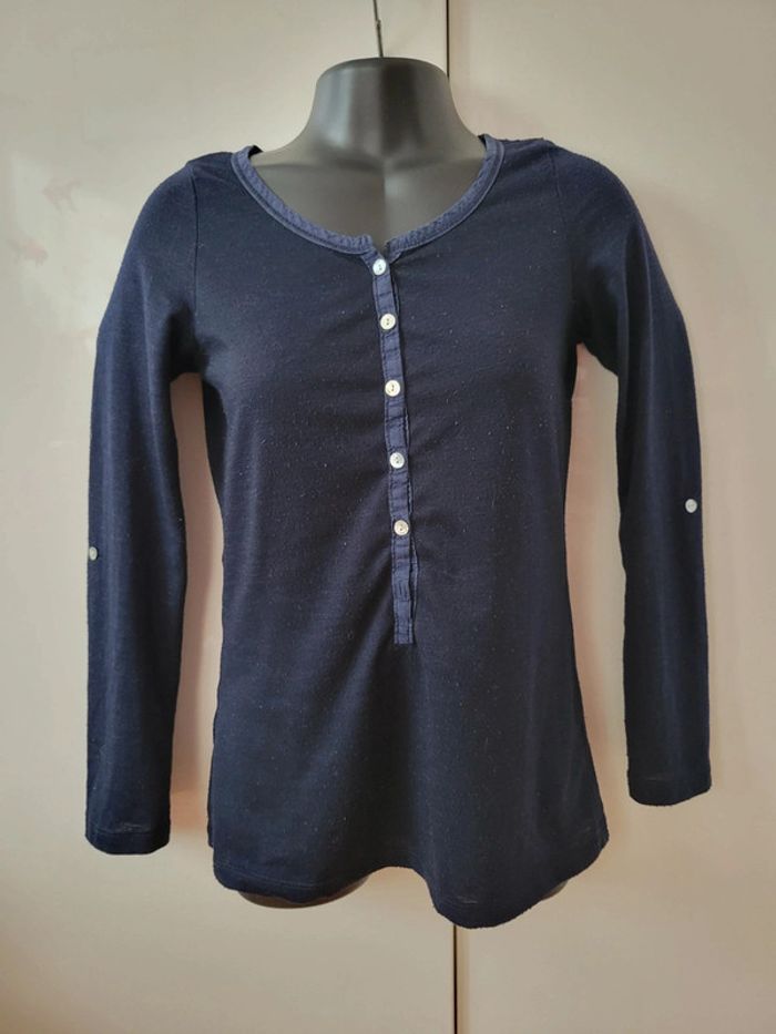 Tee shirt bleu marine bisou's project vintage taille S 36 en 100% coton