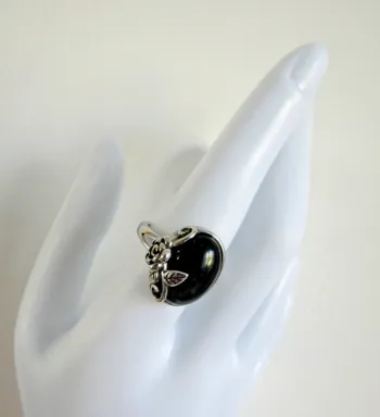bague en argent 925 + jade synthétique taille 7 = France 54.4 = 17.3 mm