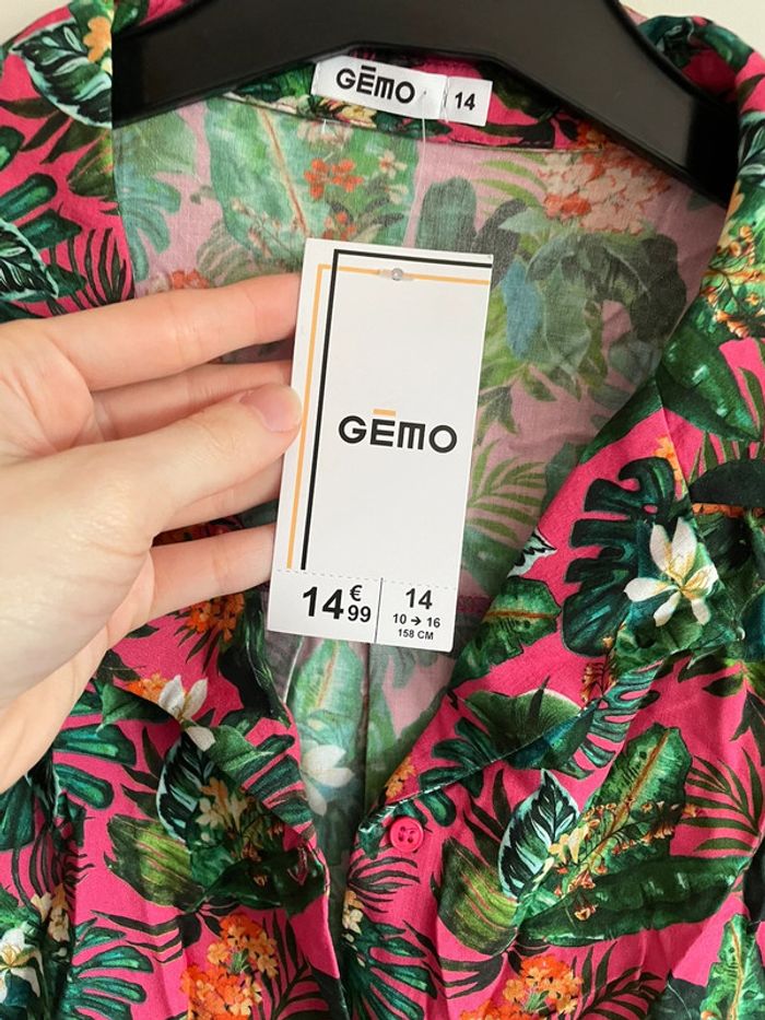 Chemise à manches courtes rose à motif tropical, taille 14 ans, marque Gemo - photo numéro 3