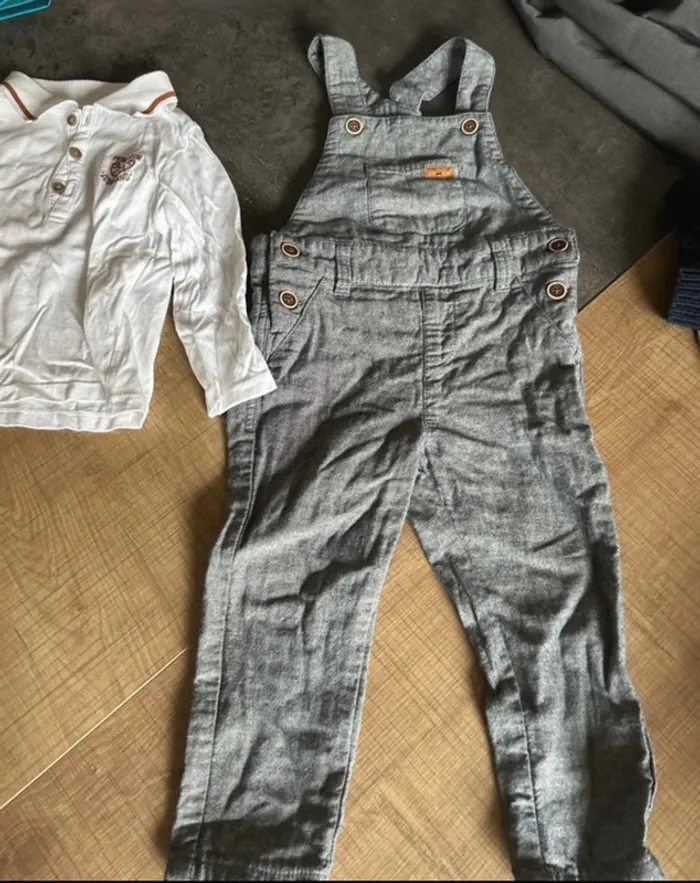 Salopette et t-shirt manches longues bébé garçon, kiabi, 24 mois gris et blanc - photo numéro 2