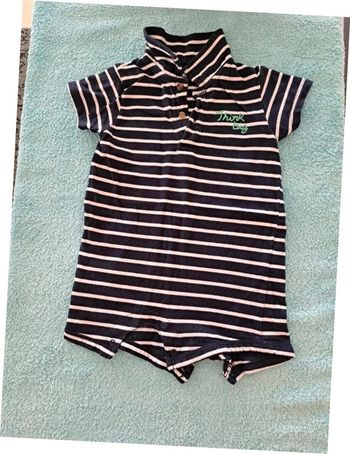 Barboteuse Pyjashort Enjoy rayé bleu marine blanc