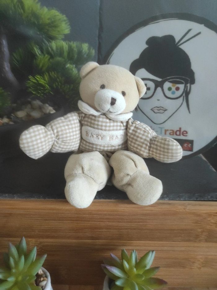 Ours Marron Beige Peluche Carreaux Baby Nat' plat mouchoir #geektradedoudou
