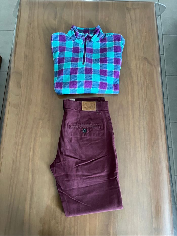 Pantalon bordeaux et polaire verte Decathlon 14 ans