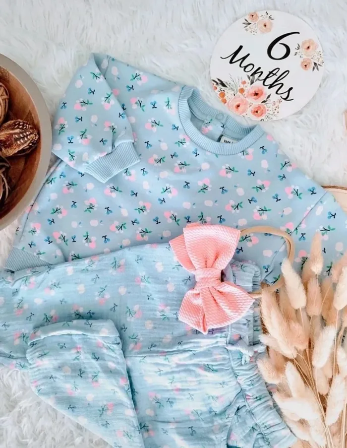 Ensemble fleuri TAO et bandeau cheveux fille 6 mois 🎀 - photo numéro 3