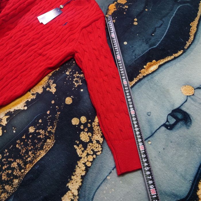 Pull Ralph Lauren rouge col rond torsadé logo brodé noir taille M - photo numéro 5