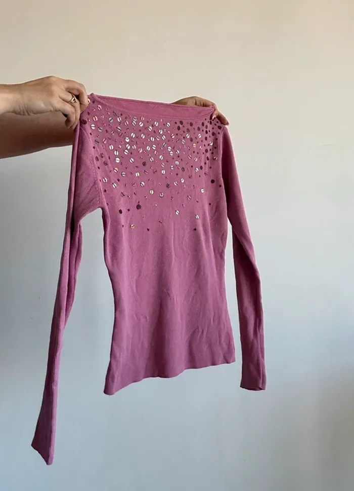 Haut vintage années 2000 y2k rose à sequins taille S - photo numéro 8