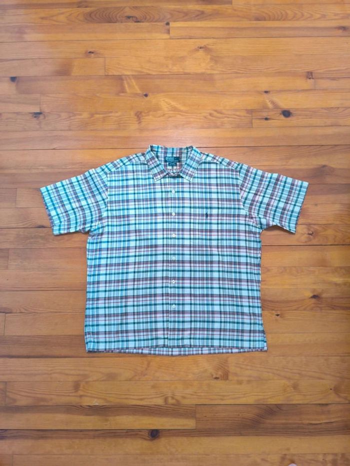 Chemisette à carreaux - Ralph Lauren - Caldwell - Logo brodé marine - Vert foncé, rouge - Taille XL - photo numéro 3
