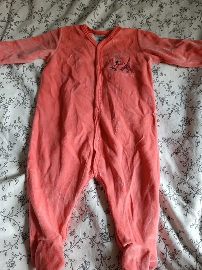 Pyjama velours orange vif petit bateau 67cm
