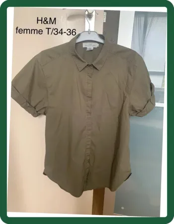 Chemise manches courtes kaki femme H&M T/34-100% coton