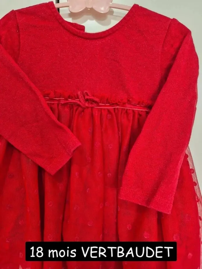 Belle robe rouge Vertbaudet 18 mois 81 cm robe festive avec tulle - photo numéro 4