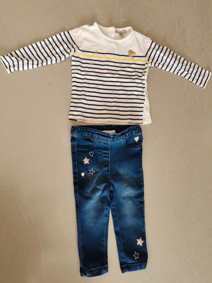 Ensemble fille Jean marin paillettes 12 mois