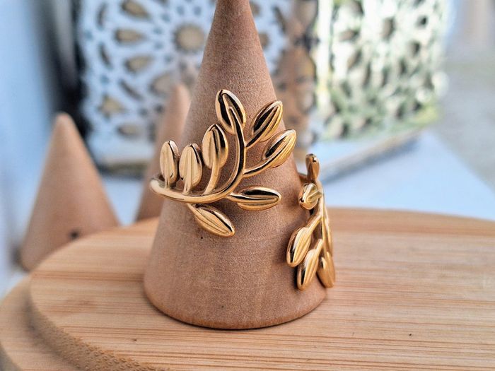 Bague Ouverte Doré motif feuilles acier inoxydable Bague design ouvert Ajustable bague Pour elle - photo numéro 2