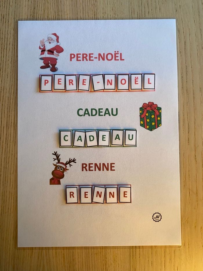 Fiche Montessori : Spécial Noël : Construction de mots
