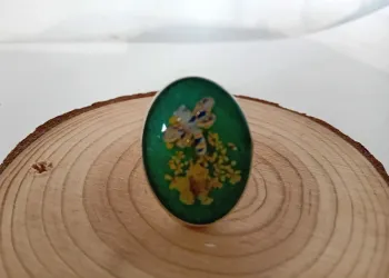 Bague fleurs séchées libellule résine