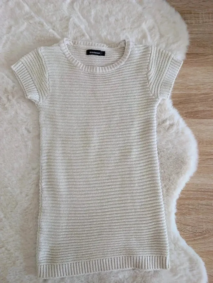 Robe pull crème et dorée manches courtes fille 5 ans Inextenso