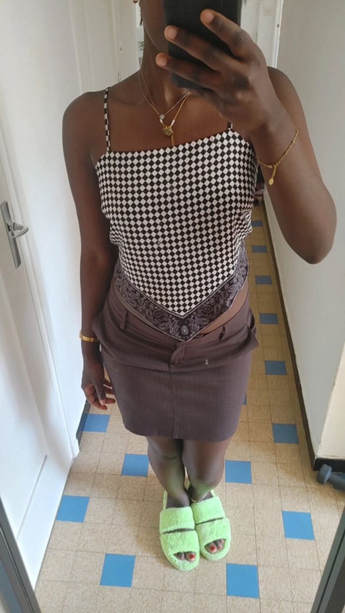 Top débardeur bretelles dos nu damier foulard - photo numéro 5