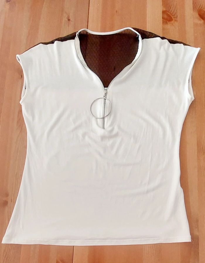 Top t-shirt L Morgan écru et noir