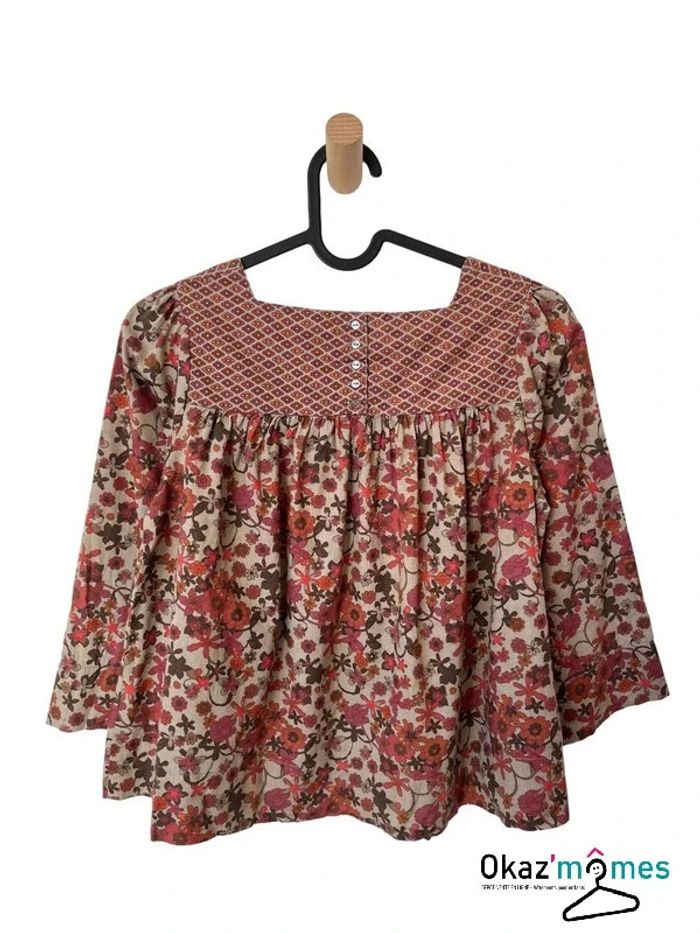Blouse marron fleurie à manches longues - Okaïdi 10 ans (138cm) - photo numéro 3