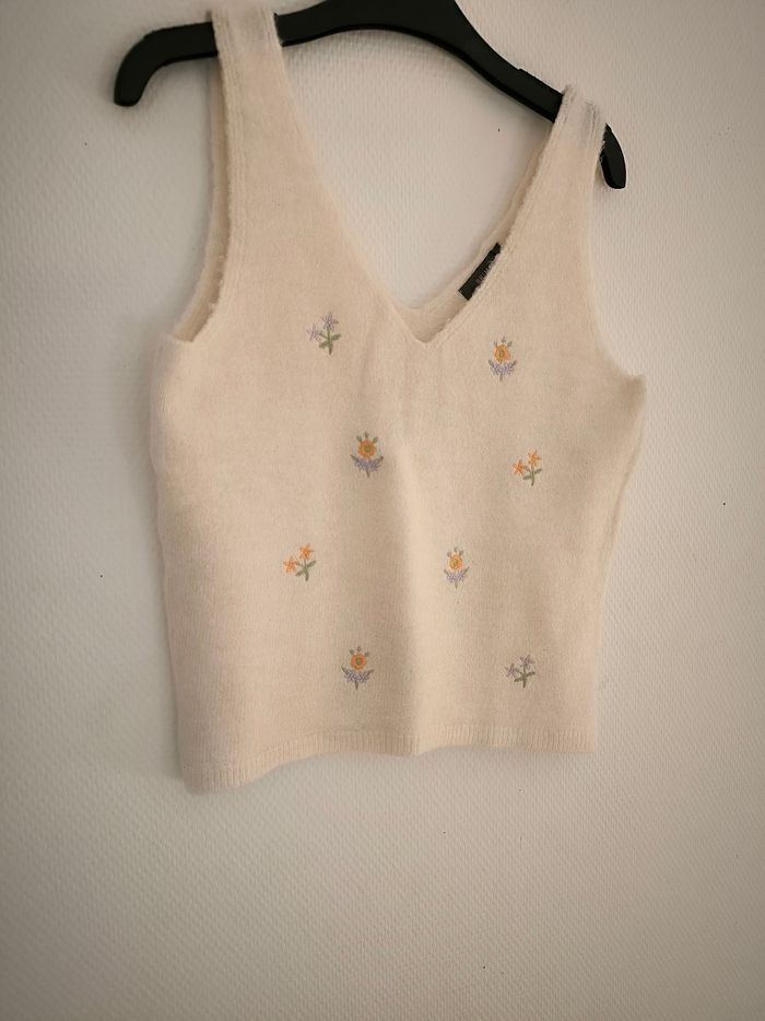 Pull sans mache beige avec fleurs - photo numéro 2