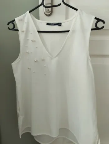 Blouse sans manches blanche à perles Kiabi 36