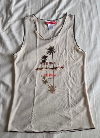 ​Alain Manoukian Débardeur Tulle Beige Imprimé Palmiers Très bon état 34/36